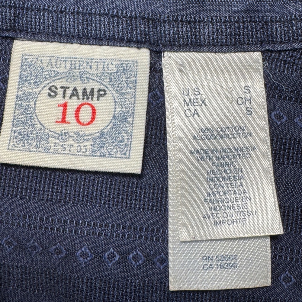 Stamp 10 Button Down Shirt Long Sleeve Navy Blue Dobby Stripe Diamond Men Small - Picture 3 of 8